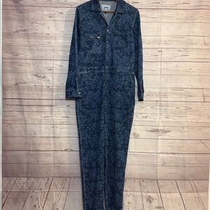 NWT Lee Union Alls Women Denim Floral Jumpsuit Long Sleeve Full Length Medium